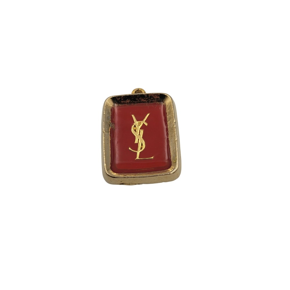 Yves Saint Laurent YSL Gold Tone Red Enamel Logo Pendant Gift Edition Charm